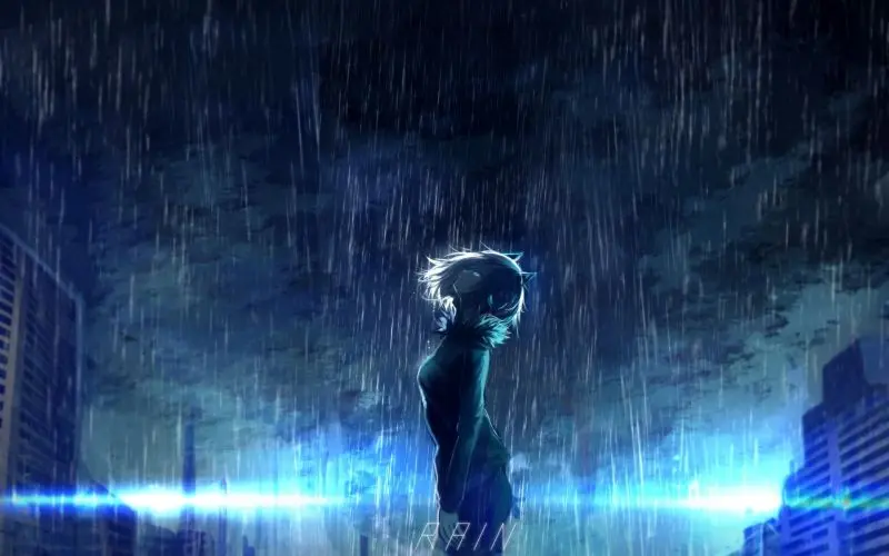 Hình ảnh anime nữ cô đơn dưới cơn mưa, vẻ mặt u buồn. Hình ảnh anime nữ cô đơn dưới cơn mưa, vẻ mặt u buồn.
