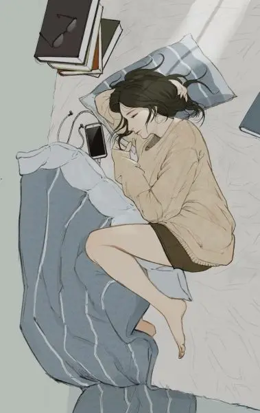 Hình ảnh anime nữ Nằm yên trong phòng, vẻ mặt đầy suy tư. Hình ảnh anime nữ Nằm yên trong phòng, vẻ mặt đầy suy tư.