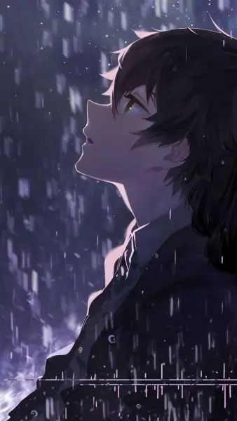 Chàng trai anime giữa cơn mưa, ánh mắt đầy suy tư và tĩnh lặng. Chàng trai anime giữa cơn mưa, ánh mắt đầy suy tư và tĩnh lặng.