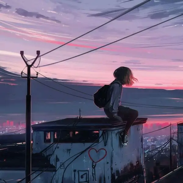 Cô gái anime view hoàng hôn, ánh mắt sâu và suy tư. Cô gái anime view hoàng hôn, ánh mắt sâu và suy tư.