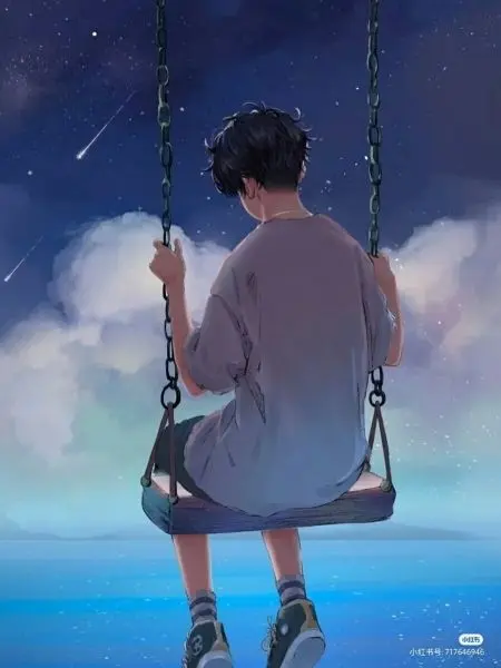 Nhân vật nime nam cô đơn bên bờ biển, cảm giác miên man. Nhân vật nime nam cô đơn bên bờ biển, cảm giác miên man.