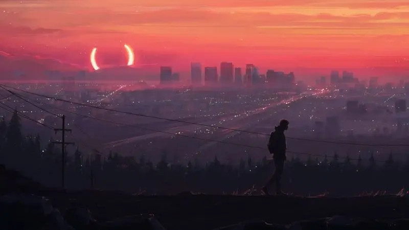 Cô gái anime view hoàng hôn, ánh mắt sâu và suy tư. Cô gái anime view hoàng hôn, ánh mắt sâu và suy tư.