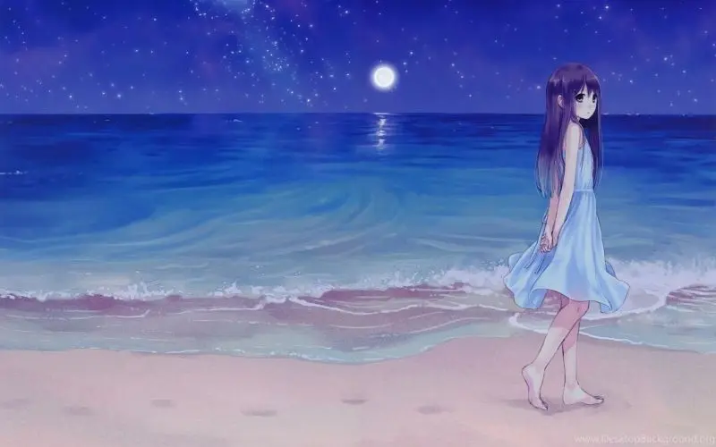 Cô gái anime đứng bên bờ biển. Cô gái anime đứng bên bờ biển.