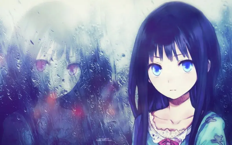 Nhân vật anime nữ bên cửa sổ, cảm xúc đồng đầy. Nhân vật anime nữ bên cửa sổ, cảm xúc đồng đầy.