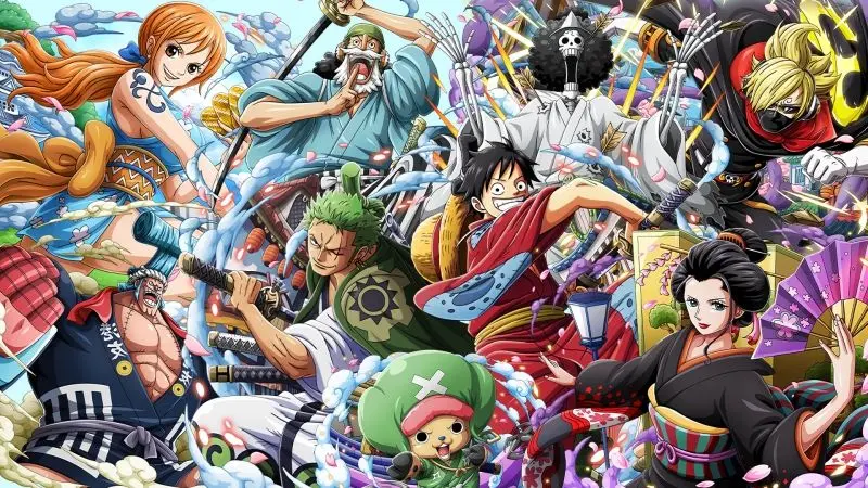 Ảnh anime Luffy và nhóm bạn trong trận chiến hùng tráng.