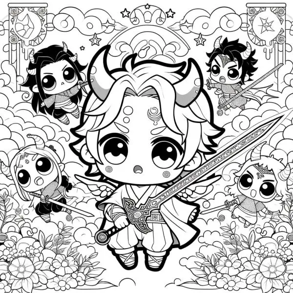 Bộ tranh tô màu thanh gươm diệt quỷ cute 6