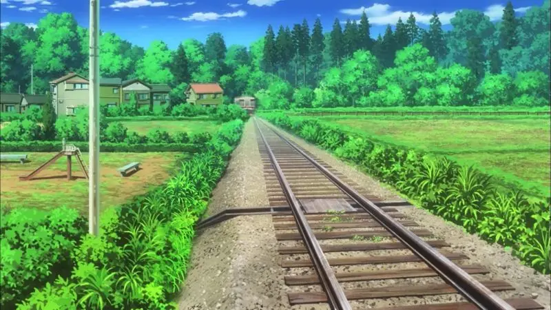 Thưởng thức anime phong cảnh đẹp với đường tàu. Thưởng thức anime phong cảnh đẹp với đường tàu.