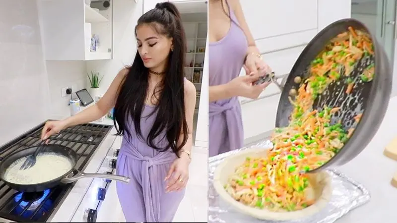 Gái xinh nấu ăn với chảo chống dính