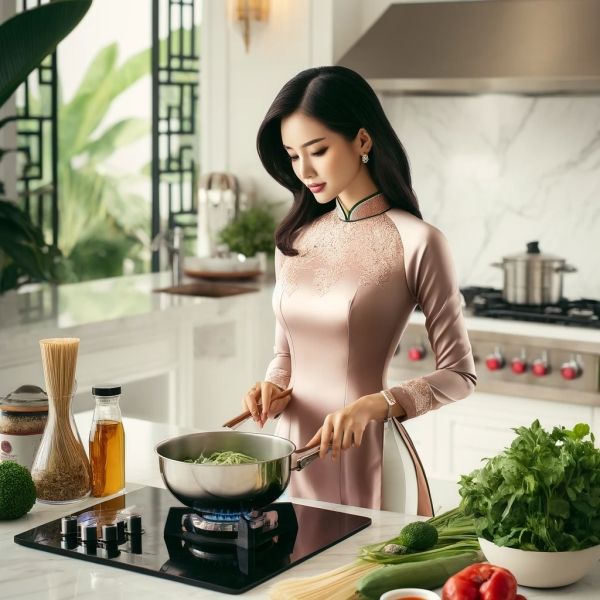 Gái xinh nấu ăn và rửa rau củ