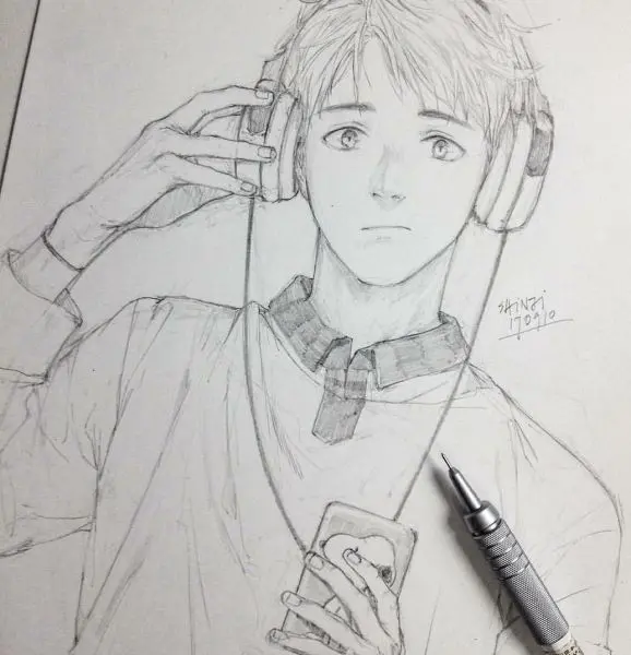 Hình anime nam bút chì vẻ nam tính và chân thực Hình anime nam bút chì vẻ nam tính và chân thực