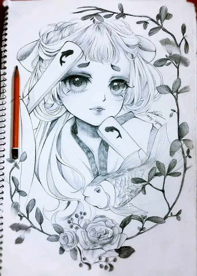 Phác họa anime nữ bút chì dịu dàng và cuốn hút Phác họa anime nữ bút chì dịu dàng và cuốn hút