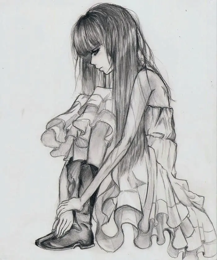Anime nữ vẽ bút chì dịu dàng quyến rũ và sống động Anime nữ vẽ bút chì dịu dàng quyến rũ và sống động