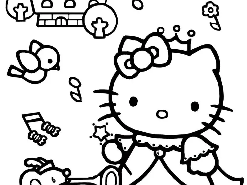 Bé tập tô màu qua những bức tranh Hello Kitty dễ thương