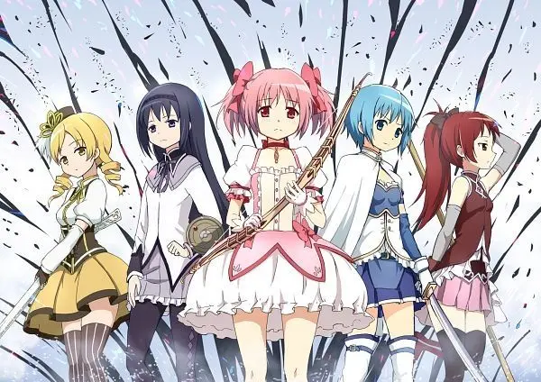 Chibi ảnh anime nhóm 5 người nữ cầm bóng bay
