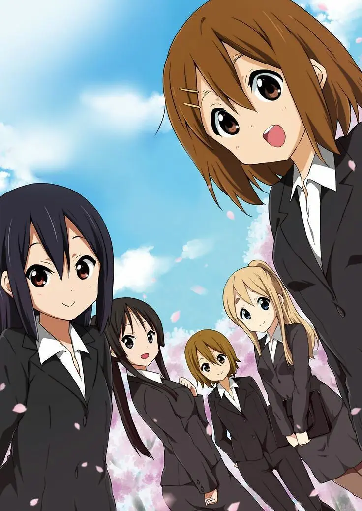 Chibi ảnh anime nhóm 5 người nữ ngồi vẽ tranh bên hồ