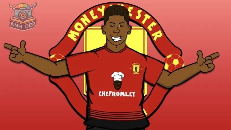 Ảnh chibi Manchester United trong bối cảnh sân cỏ xanh tươi
