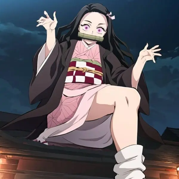 Avatar Nezuko trong chiếc váy màu đỏ, nổi bật giữa đêm tối. Avatar Nezuko trong chiếc váy màu đỏ, nổi bật giữa đêm tối.