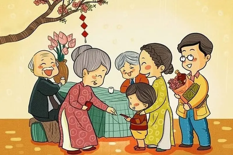 Ảnh chibi hoạt hình gia đình hạnh phúc bên nhau trong công viên