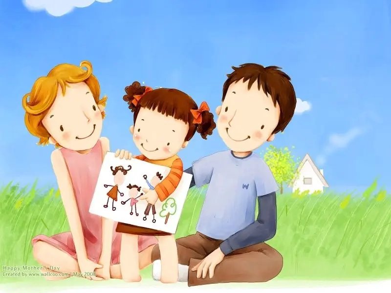 Ảnh chibi hoạt hình gia đình hạnh phúc đang cười vui vẻ