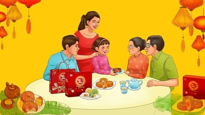 Ảnh chibi hoạt hình gia đình hạnh phúc chụp ảnh tập thể