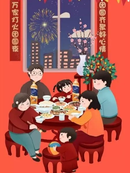 Ảnh chibi hoạt hình gia đình hạnh phúc trong phòng khách ấm áp