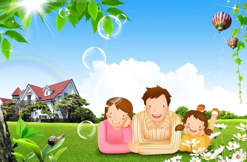 Ảnh chibi hoạt hình gia đình hạnh phúc cùng nhau thả diều