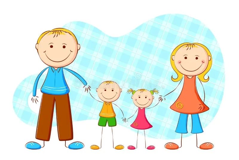 Ảnh chibi hoạt hình gia đình hạnh phúc bên cạnh chiếc bàn trà