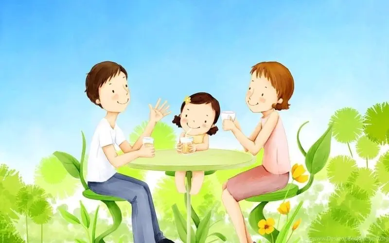 Ảnh chibi hoạt hình gia đình hạnh phúc với ánh mắt yêu thương