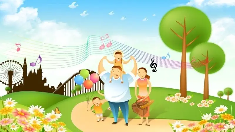 Ảnh chibi hoạt hình gia đình hạnh phúc cùng chơi đùa