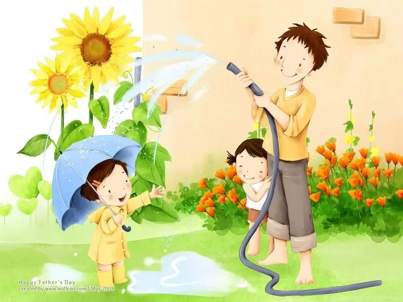 Ảnh chibi hoạt hình gia đình hạnh phúc cùng xem phim hoạt hình