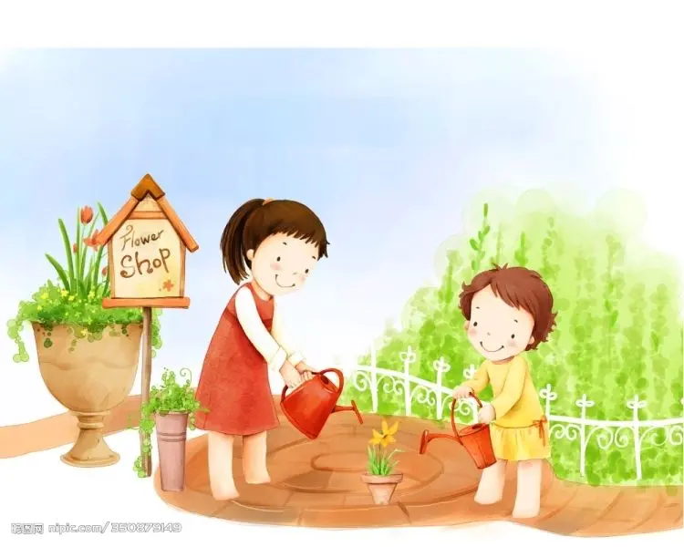 Ảnh chibi hoạt hình gia đình hạnh phúc đứng cạnh bàn tiệc