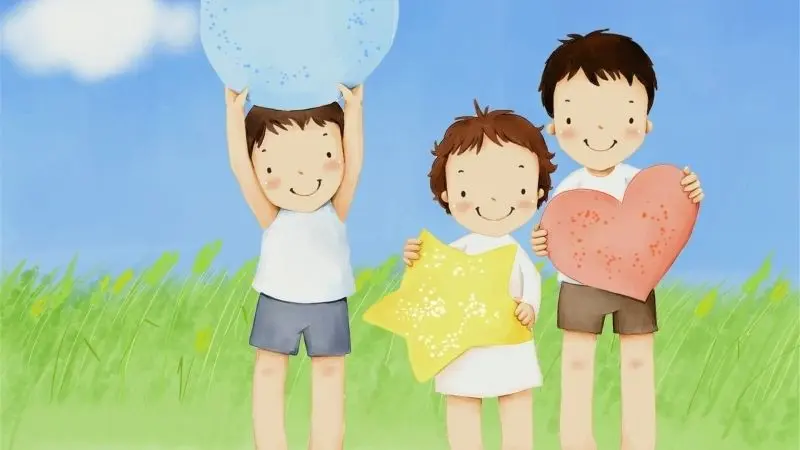 Ảnh chibi hoạt hình gia đình hạnh phúc đi dạo dưới trời xanh