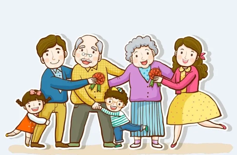 Ảnh chibi hoạt hình gia đình hạnh phúc tổ chức buổi tiệc nhỏ
