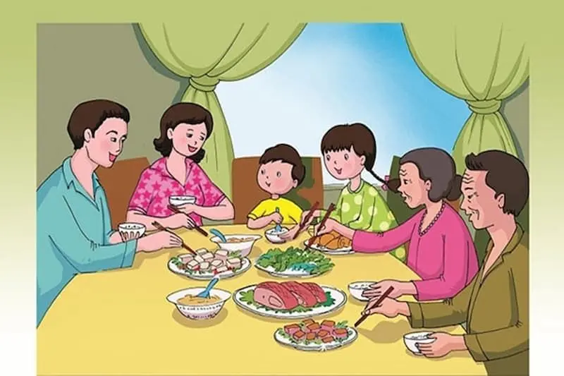 Ảnh chibi hoạt hình gia đình hạnh phúc với nụ cười ấm áp