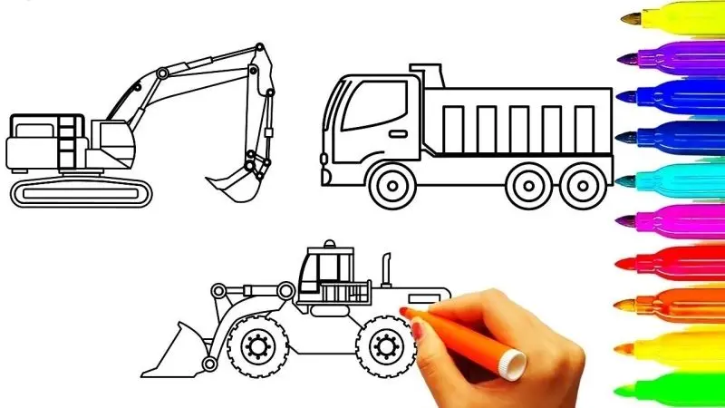 Khám phá thế giới phương tiện qua tranh tô màu máy xúc sinh động.