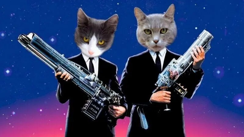 Meme cầm súng với gương mặt căng thẳng
