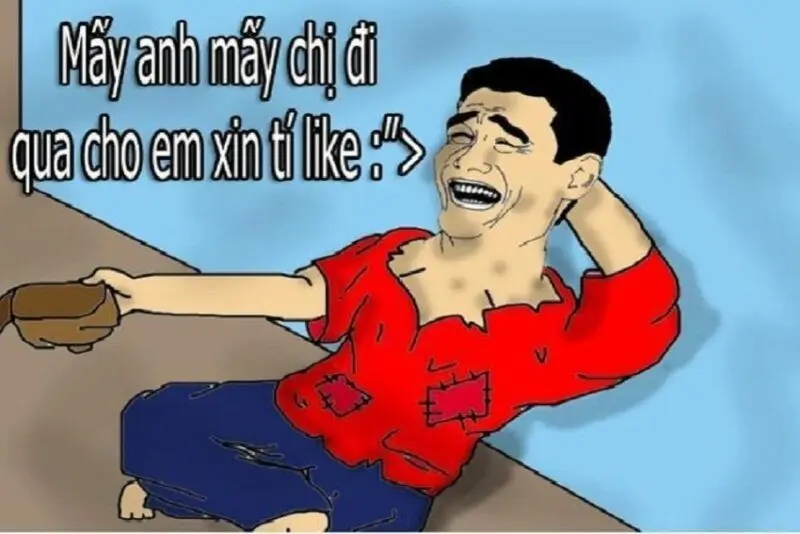 Meme ăn xin vui vẻ và hài hước