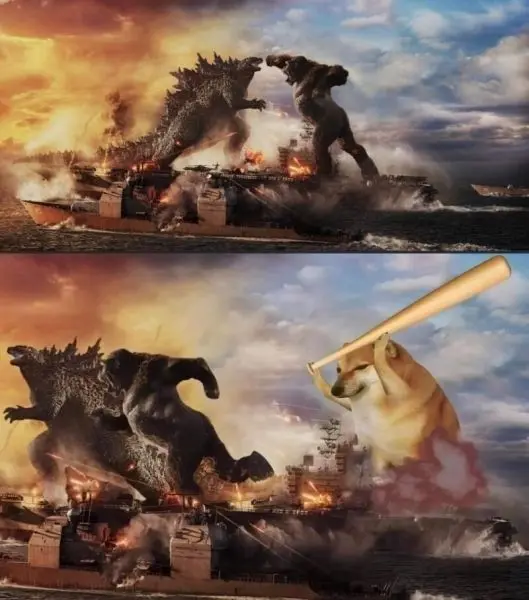 Meme chó Shiba với Kong vui vẻ