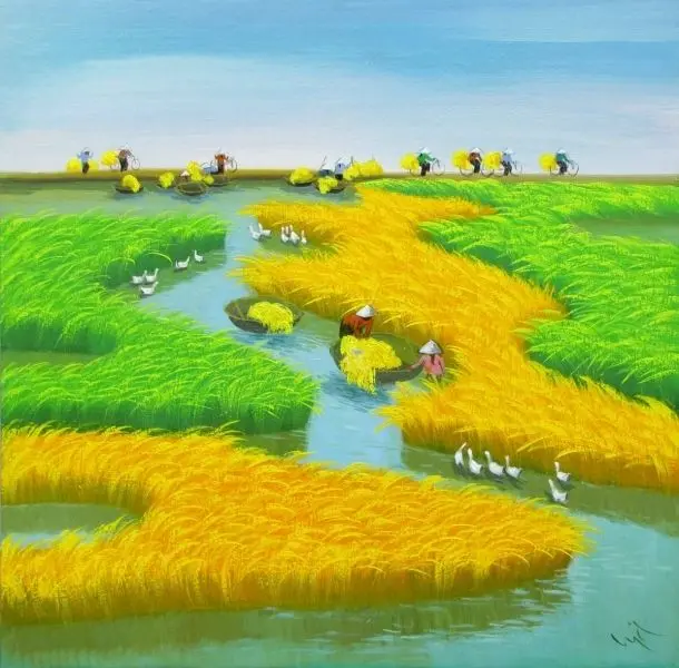 Vẻ đẹp làng quê Việt Nam vào mùa lúa chín, sắc vàng ấm áp. Vẻ đẹp làng quê Việt Nam vào mùa lúa chín, sắc vàng ấm áp.