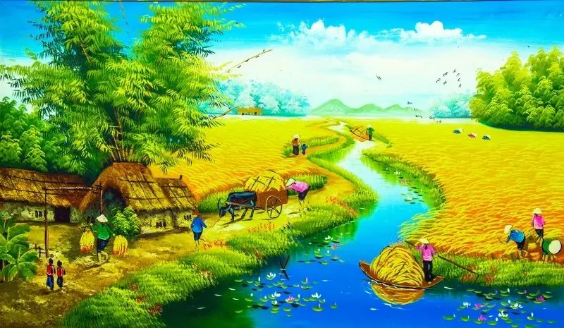 Ngôi làng Việt Nam nhỏ bé, nép mình giữa cánh đồng lúa bát ngát. Ngôi làng Việt Nam nhỏ bé, nép mình giữa cánh đồng lúa bát ngát.