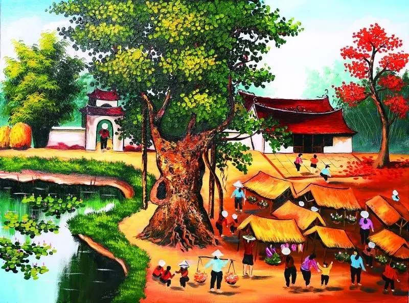 Cảnh làng quê Việt Nam hiện lên với hàng cây xanh rợp bóng mát. Cảnh làng quê Việt Nam hiện lên với hàng cây xanh rợp bóng mát.
