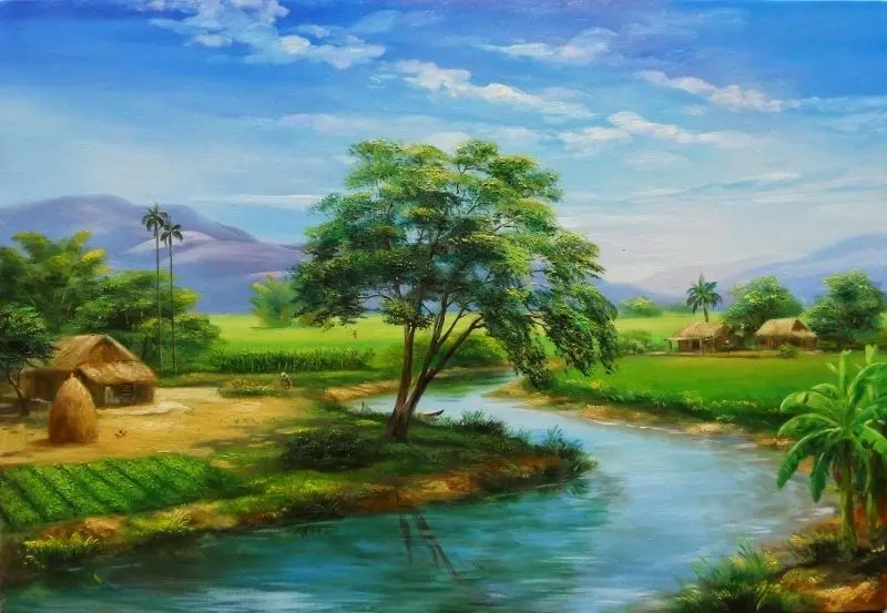 Cảnh làng quê Việt Nam vào mùa thu, không gian thanh bình và mát mẻ. Cảnh làng quê Việt Nam vào mùa thu, không gian thanh bình và mát mẻ.