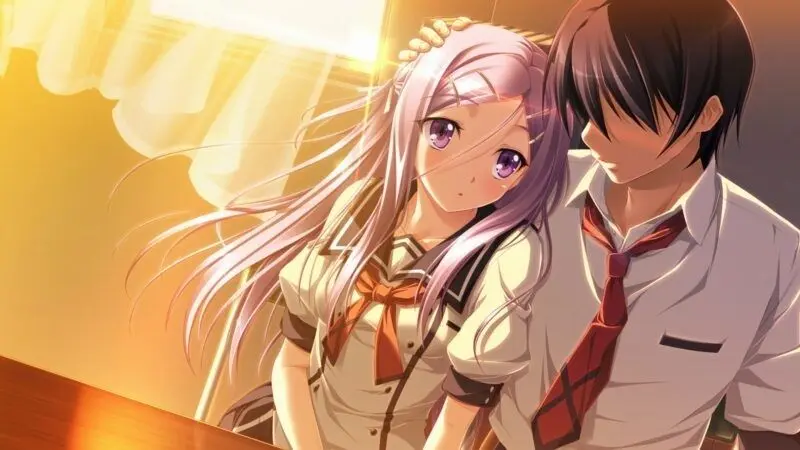 Hình nền anime cho máy tính cặp đôi cùng ngắm hoàng hôn