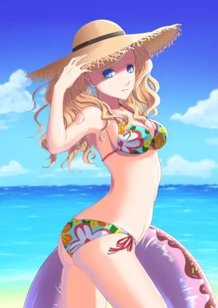 Hình nền anime cho điện thoại cô gái anime mặc bikini