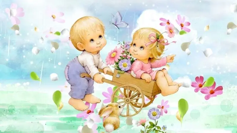 Hình nền cute hoạt hình dễ thương cô bé tóc ngắn đáng yêu