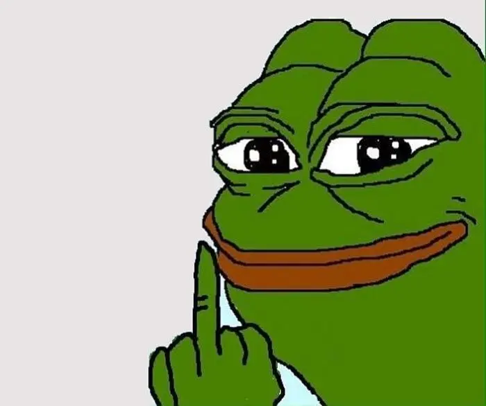 Ếch meme dơ ngón giữa hài hước và thú vị