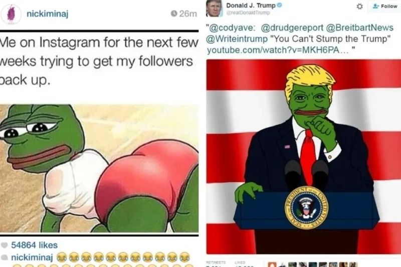 Ếch meme cosplay Donal Trump hài hước