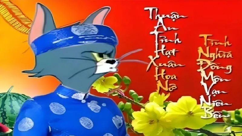 Meme mèo tết với lời chúc hóm hỉnh