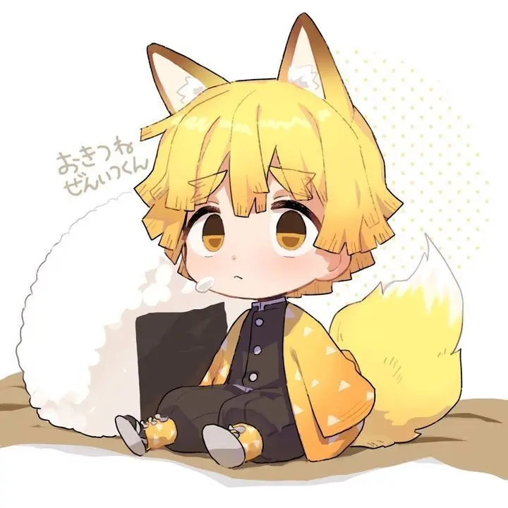 Ảnh Zenitsu chibi đang ngủ với thanh kiếm bên cạnh