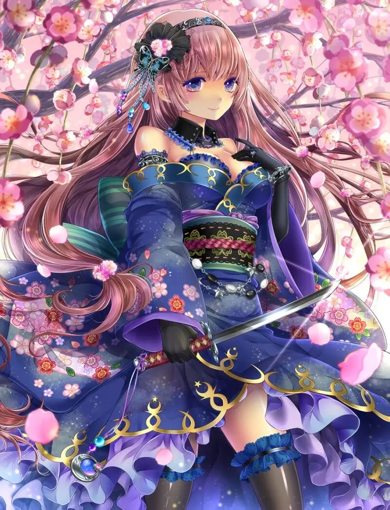 Hình nền anime nữ dễ thương với hoa văn sinh động